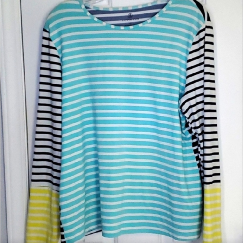 Lands' End Blue and Yellow Striped Top